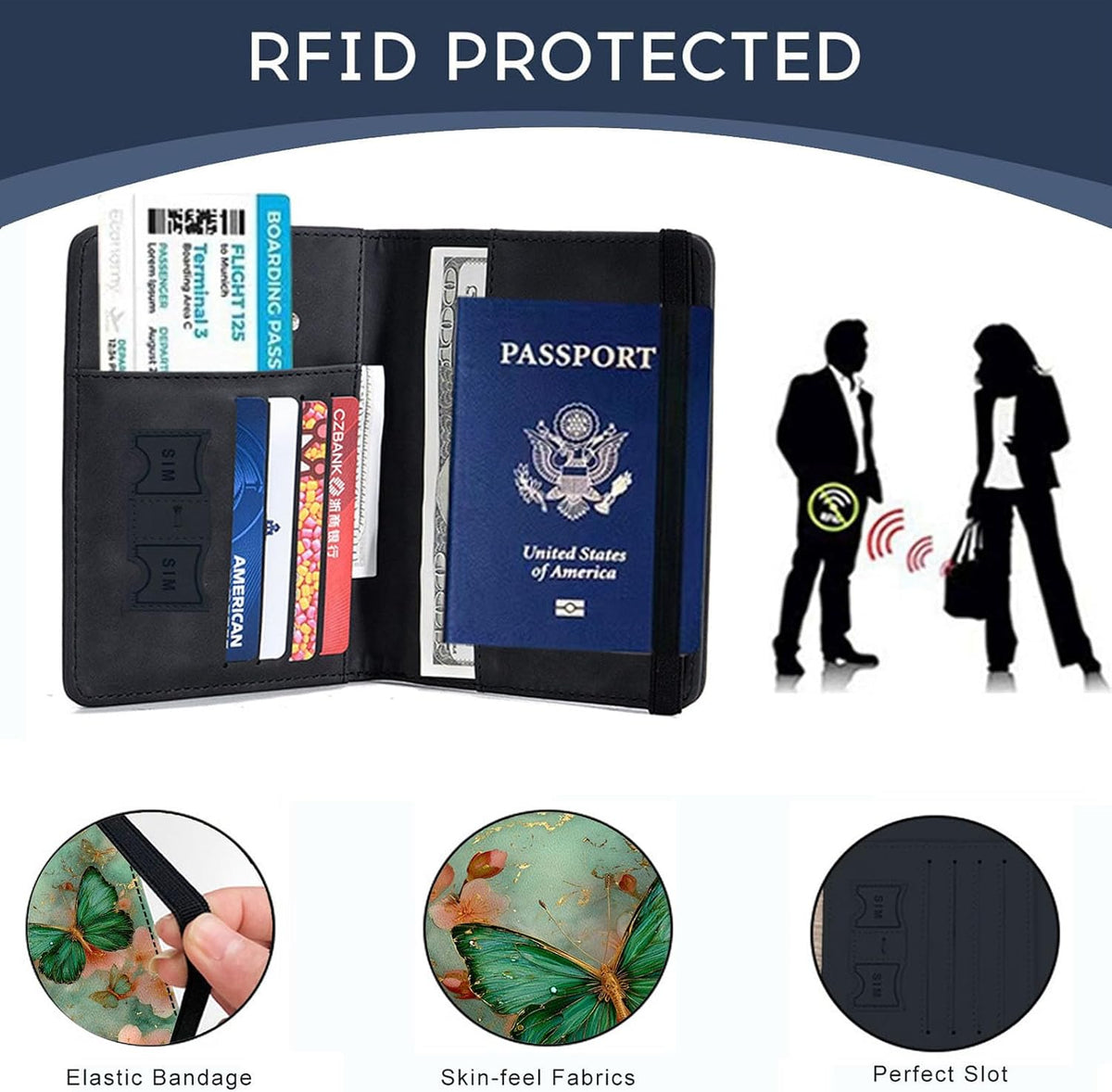 Passport Cover,RFID Blocking,Large Capacity Multi-Slot Travel Passport Wallet for Men & Women - Dark Raven - Colors B