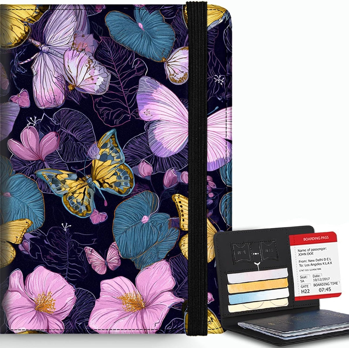 Passport Cover,RFID Blocking,Large Capacity Multi-Slot Travel Passport Wallet for Men & Women - Dark Raven - Colors B
