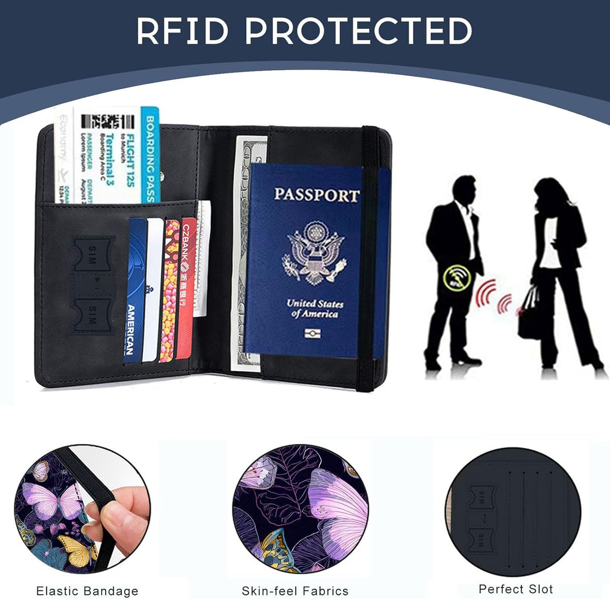 Passport Cover,RFID Blocking,Large Capacity Multi-Slot Travel Passport Wallet for Men & Women - Dark Raven - Colors B