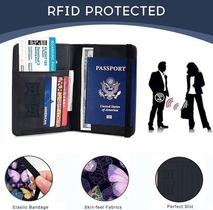 Passport Cover,RFID Blocking,Large Capacity Multi-Slot Travel Passport Wallet for Men & Women - Dark Raven - Colors B