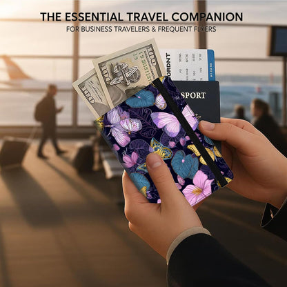 Passport Cover,RFID Blocking,Large Capacity Multi-Slot Travel Passport Wallet for Men & Women - Dark Raven - Colors B