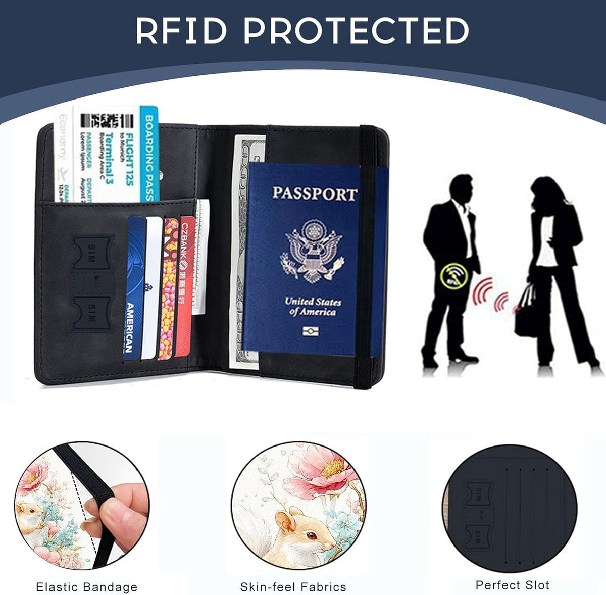 Passport Cover,RFID Blocking,Large Capacity Multi-Slot Travel Passport Wallet for Men & Women - Dark Raven - Colors B