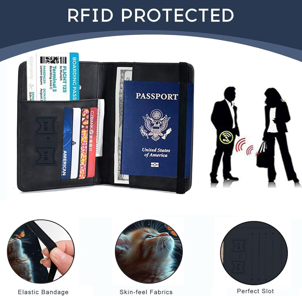 Passport Cover,RFID Blocking,Large Capacity Multi-Slot Travel Passport Wallet for Men & Women - Dark Raven - Colors B