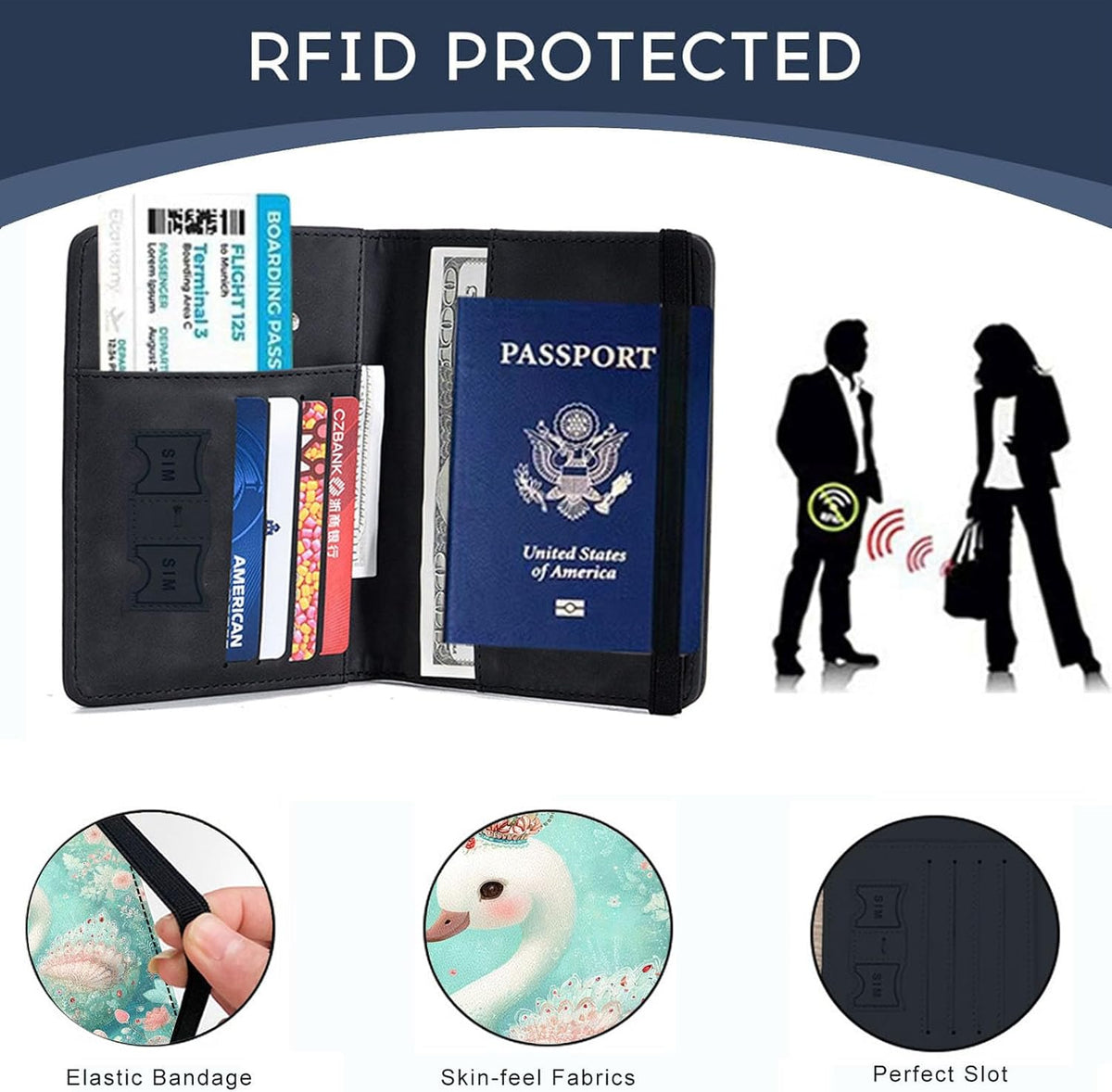 Passport Cover,RFID Blocking,Large Capacity Multi-Slot Travel Passport Wallet for Men & Women - Dark Raven - Colors B