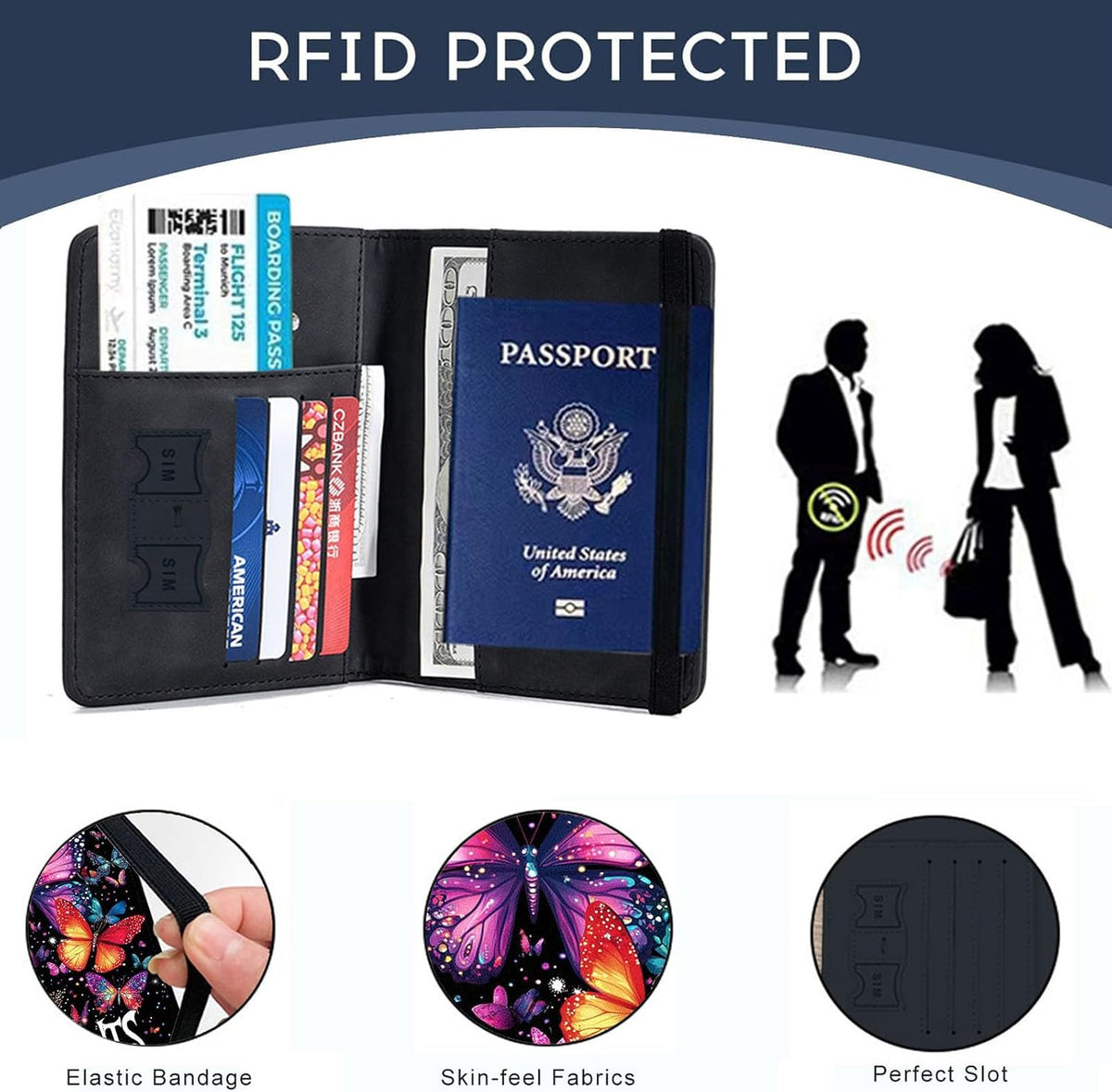 Passport Cover,RFID Blocking,Large Capacity Multi-Slot Travel Passport Wallet for Men & Women - Dark Raven - Colors B