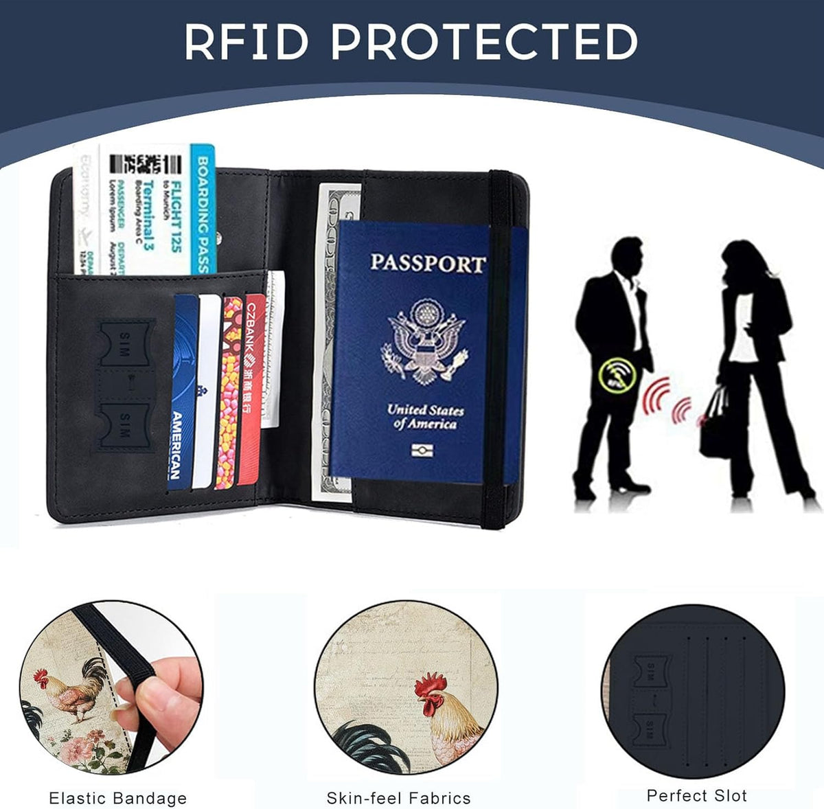 Passport Cover,RFID Blocking,Large Capacity Multi-Slot Travel Passport Wallet for Men & Women - Dark Raven - Colors B