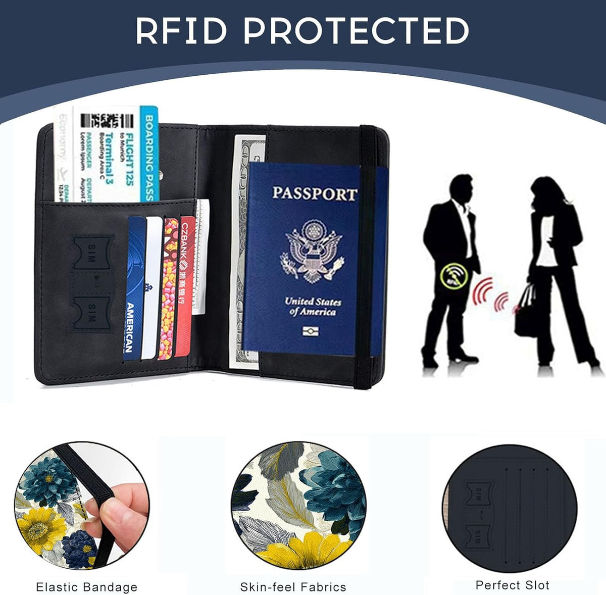Passport Cover,RFID Blocking,Large Capacity Multi-Slot Travel Passport Wallet for Men & Women - Dark Raven - Colors B