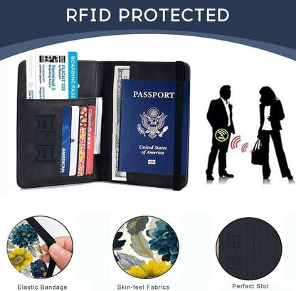 Passport Cover,RFID Blocking,Large Capacity Multi-Slot Travel Passport Wallet for Men & Women - Dark Raven - Colors B