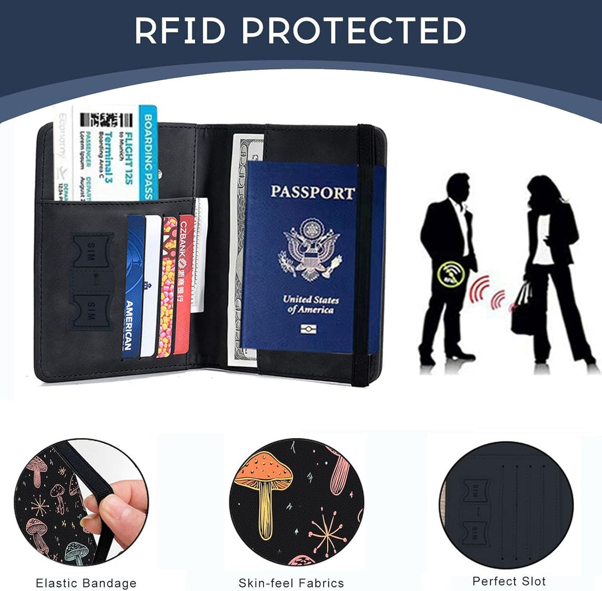 Passport Cover,RFID Blocking,Large Capacity Multi-Slot Travel Passport Wallet for Men & Women - Dark Raven - Colors B