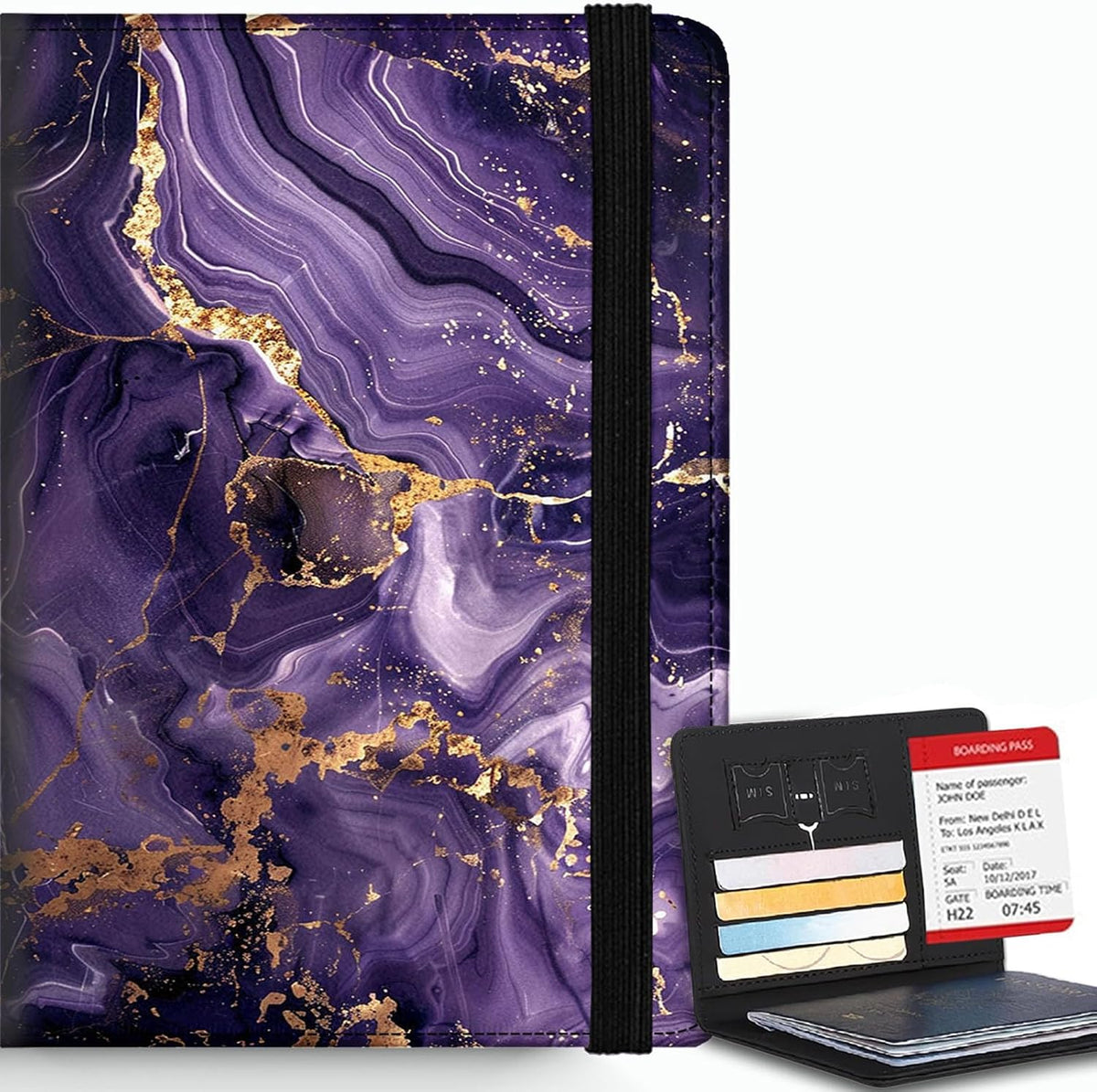 Passport Cover,RFID Blocking,Large Capacity Multi-Slot Travel Passport Wallet for Men & Women - Dark Raven - Colors B
