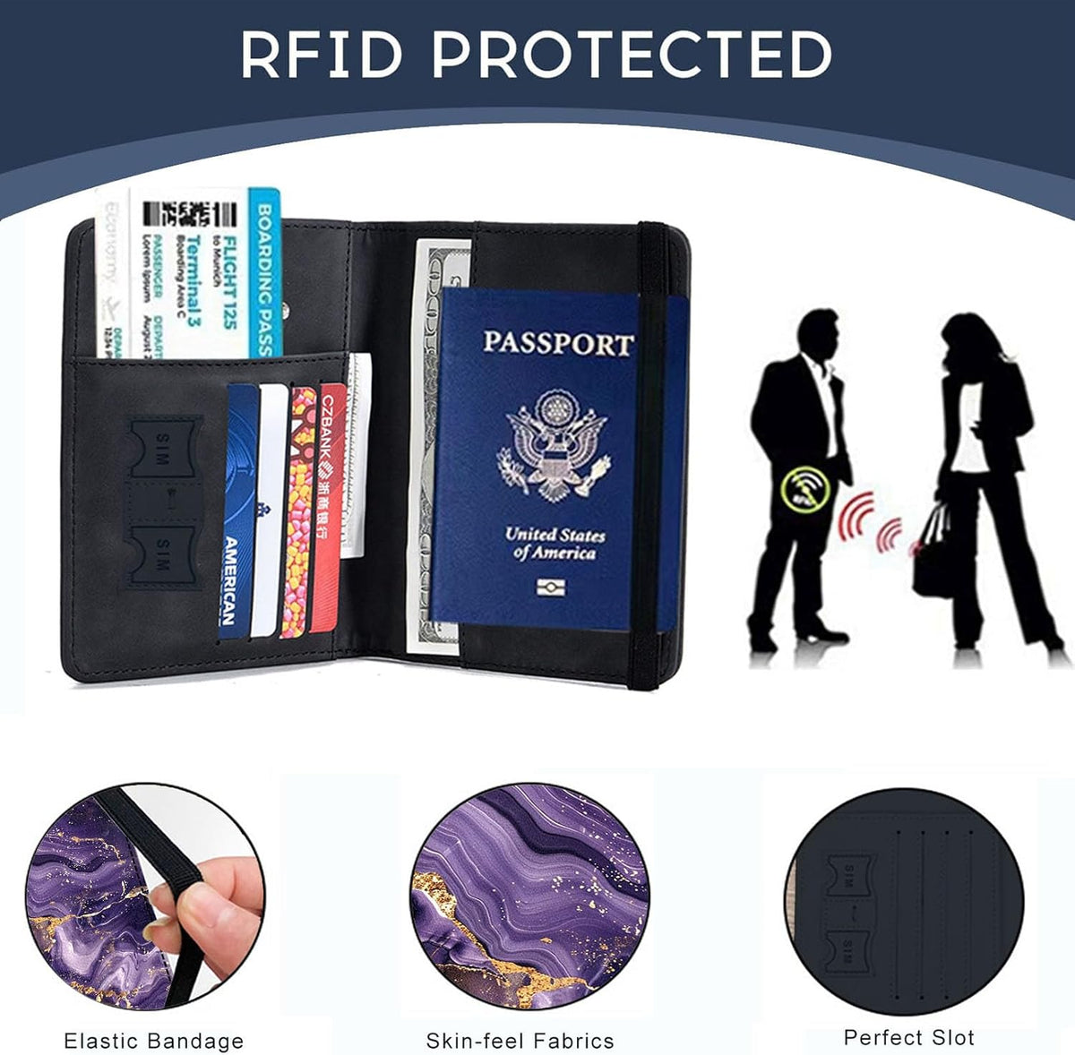 Passport Cover,RFID Blocking,Large Capacity Multi-Slot Travel Passport Wallet for Men & Women - Dark Raven - Colors B