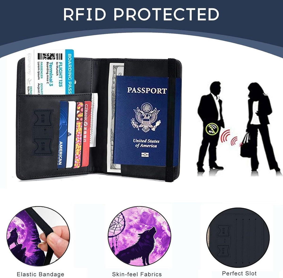 Passport Cover,RFID Blocking,Large Capacity Multi-Slot Travel Passport Wallet for Men & Women - Dark Raven - Colors B