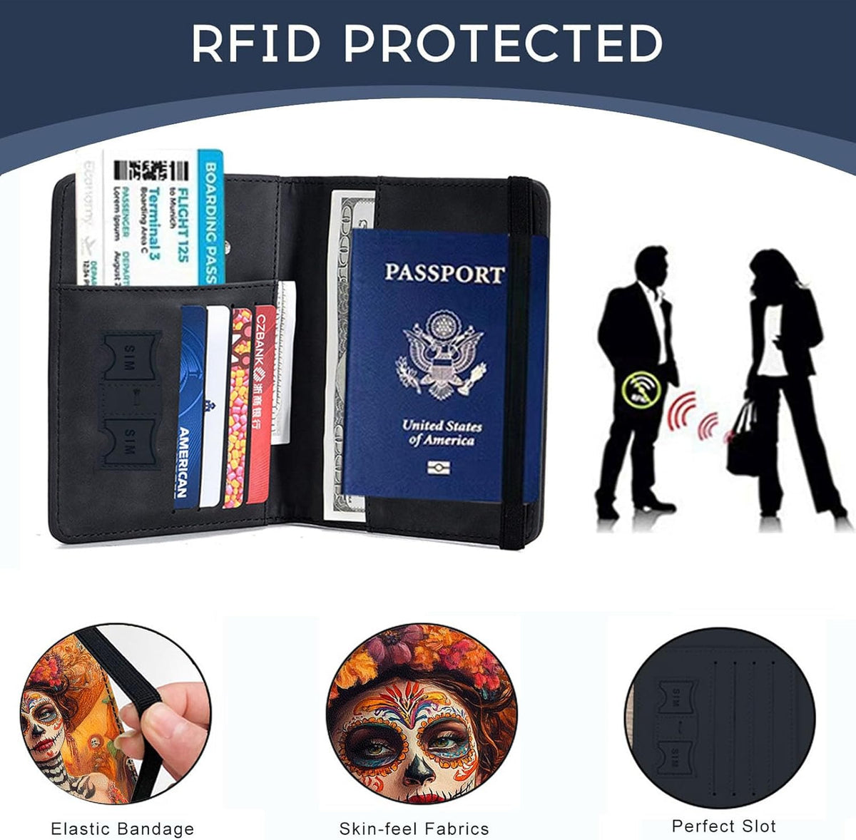 Passport Cover,RFID Blocking,Large Capacity Multi-Slot Travel Passport Wallet for Men & Women - Dark Raven - Colors B