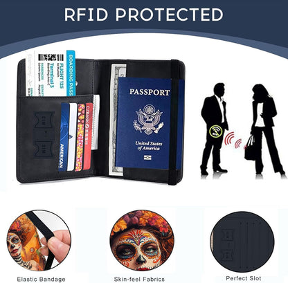 Passport Cover,RFID Blocking,Large Capacity Multi-Slot Travel Passport Wallet for Men & Women - Dark Raven - Colors B