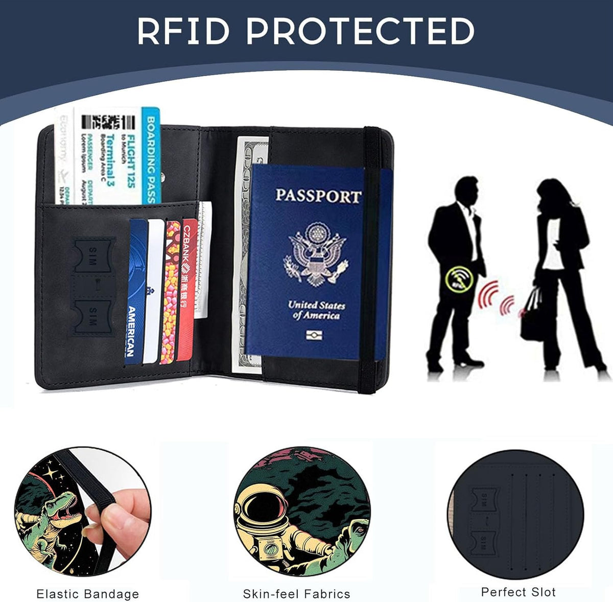 Passport Cover,RFID Blocking,Large Capacity Multi-Slot Travel Passport Wallet for Men & Women - Dark Raven - Colors B