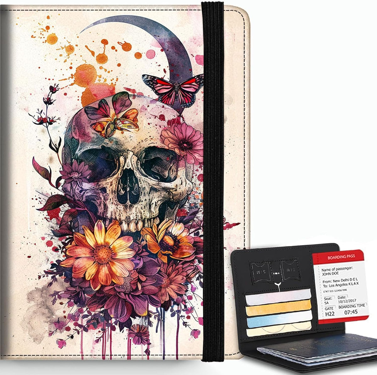 Passport Cover,RFID Blocking,Large Capacity Multi-Slot Travel Passport Wallet for Men & Women - Dark Raven - Colors B