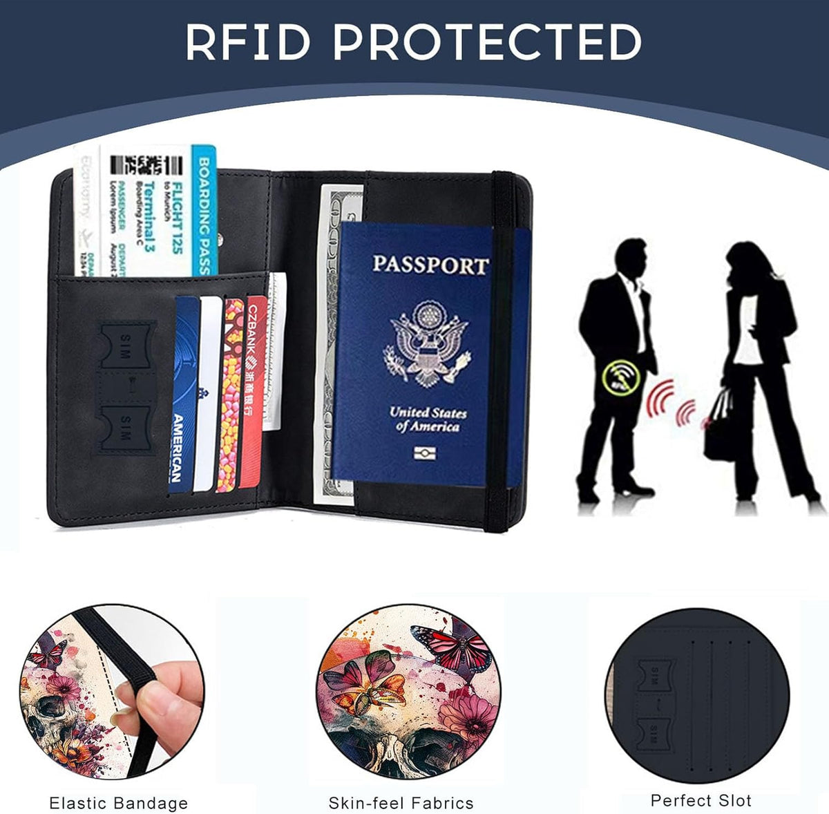 Passport Cover,RFID Blocking,Large Capacity Multi-Slot Travel Passport Wallet for Men & Women - Dark Raven - Colors B