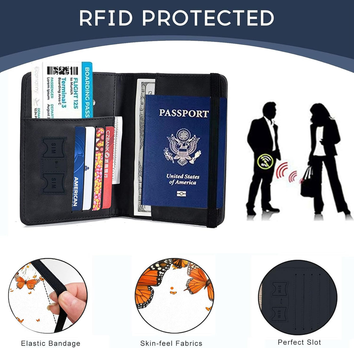 Passport Cover,RFID Blocking,Large Capacity Multi-Slot Travel Passport Wallet for Men & Women - Dark Raven - Colors B