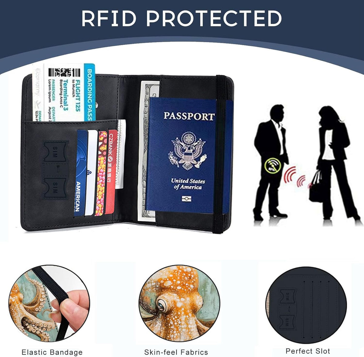 Passport Cover,RFID Blocking,Large Capacity Multi-Slot Travel Passport Wallet for Men & Women - Dark Raven - Colors B