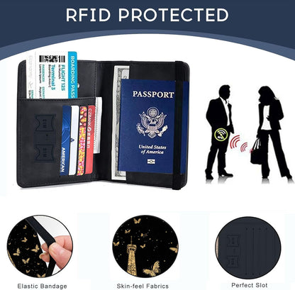 Passport Cover,RFID Blocking,Large Capacity Multi-Slot Travel Passport Wallet for Men & Women - Dark Raven - Colors B