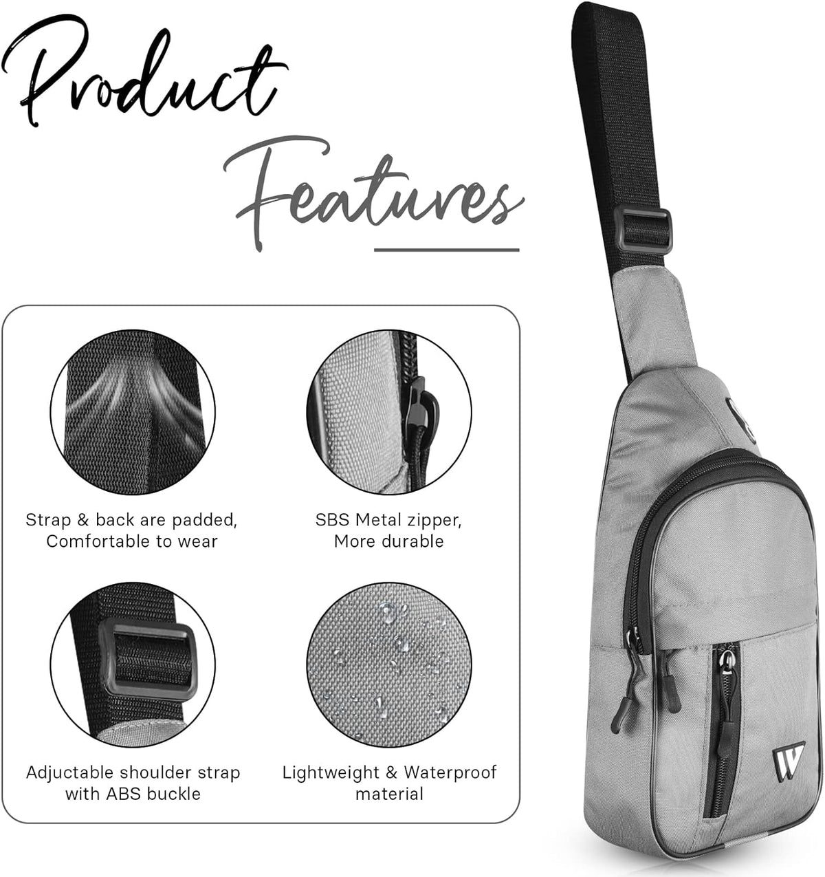 Sling Bag for Women Travel Bag Hiking Backpack for Men Crossbody Bag One Strap Lightweight Shoulder Small Rucksack (Grey)