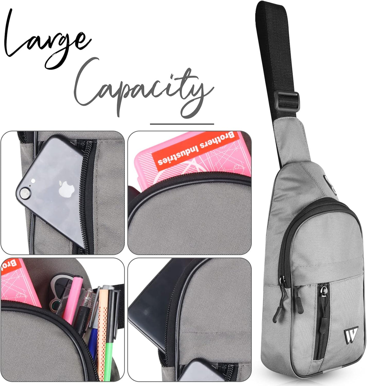 Sling Bag for Women Travel Bag Hiking Backpack for Men Crossbody Bag One Strap Lightweight Shoulder Small Rucksack (Grey)