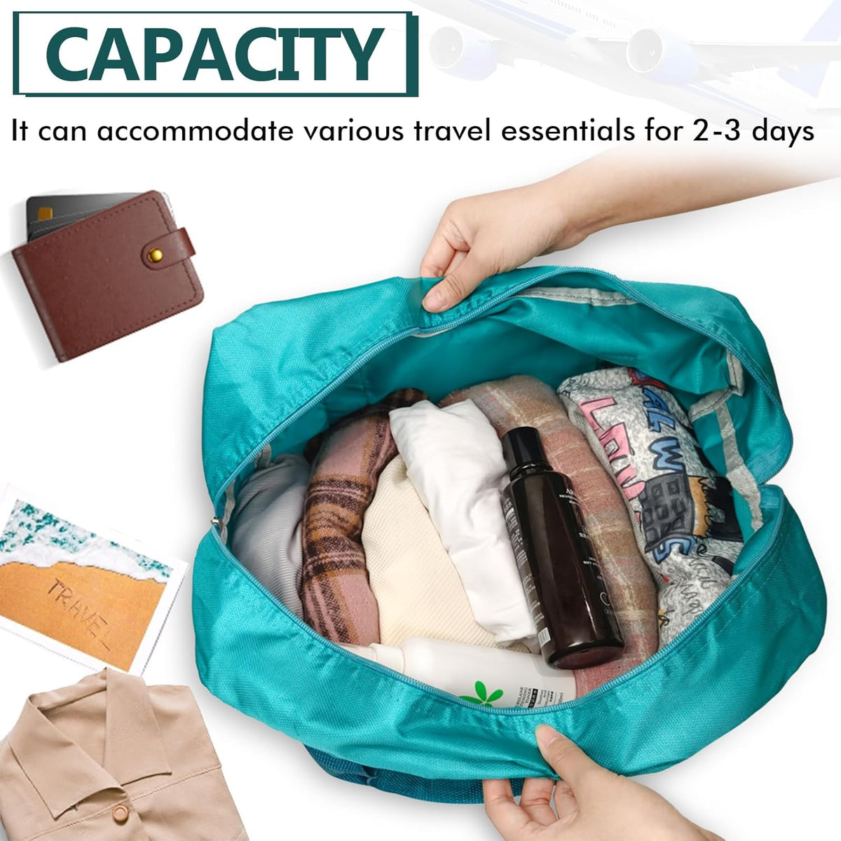 Travel Duffel Bag Lightweight Foldable Travel Bag for Women and Men Waterproof Tote Carry On Luggage Weekender Overnight Bag (Green)
