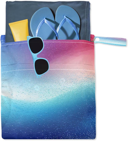 2-Pack Waterproof Wet Dry Bags for Swimsuits & Travel - Large & Small Sizes with Snap Handles, Lightweight Nebula Galaxy Blue Print Polyester Bags (11.8"x13.5" + 8.7"x5.1")