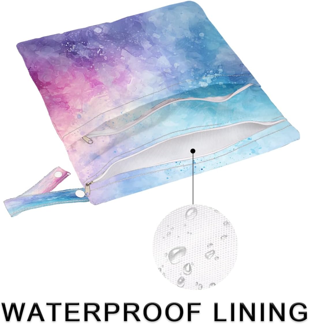 2-Pack Waterproof Wet Dry Bags for Swimsuits & Travel - Large & Small Sizes with Snap Handles, Lightweight Nebula Galaxy Blue Print Polyester Bags (11.8"x13.5" + 8.7"x5.1")