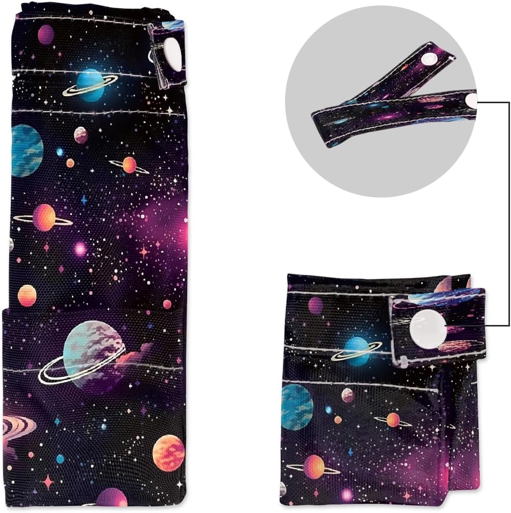 2-Pack Waterproof Wet Dry Bags for Swimsuits & Travel - Large & Small Sizes with Snap Handles, Lightweight Nebula Galaxy Blue Print Polyester Bags (11.8"x13.5" + 8.7"x5.1")