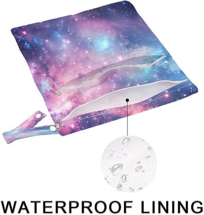 2-Pack Waterproof Wet Dry Bags for Swimsuits & Travel - Large & Small Sizes with Snap Handles, Lightweight Nebula Galaxy Blue Print Polyester Bags (11.8"x13.5" + 8.7"x5.1")