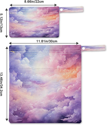 2-Pack Waterproof Wet Dry Bags for Swimsuits & Travel - Large & Small Sizes with Snap Handles, Lightweight Nebula Galaxy Blue Print Polyester Bags (11.8"x13.5" + 8.7"x5.1")