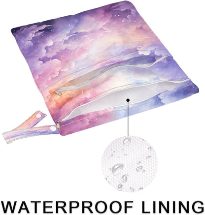 2-Pack Waterproof Wet Dry Bags for Swimsuits & Travel - Large & Small Sizes with Snap Handles, Lightweight Nebula Galaxy Blue Print Polyester Bags (11.8"x13.5" + 8.7"x5.1")