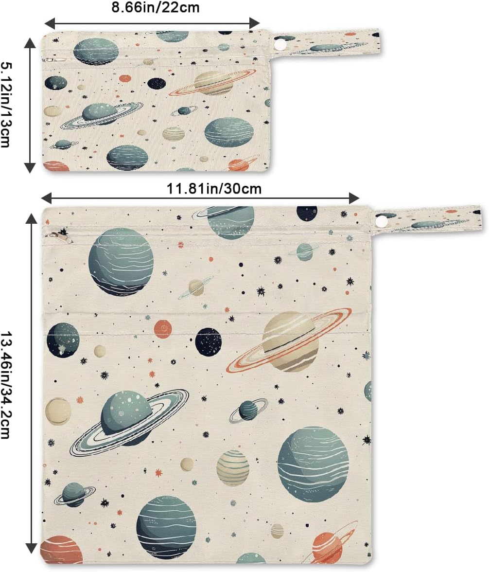 2-Pack Waterproof Wet Dry Bags for Swimsuits & Travel - Large & Small Sizes with Snap Handles, Lightweight Nebula Galaxy Blue Print Polyester Bags (11.8"x13.5" + 8.7"x5.1")