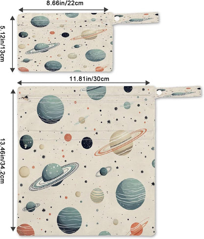 2-Pack Waterproof Wet Dry Bags for Swimsuits & Travel - Large & Small Sizes with Snap Handles, Lightweight Nebula Galaxy Blue Print Polyester Bags (11.8"x13.5" + 8.7"x5.1")