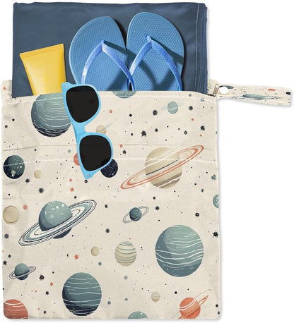 2-Pack Waterproof Wet Dry Bags for Swimsuits & Travel - Large & Small Sizes with Snap Handles, Lightweight Nebula Galaxy Blue Print Polyester Bags (11.8"x13.5" + 8.7"x5.1")