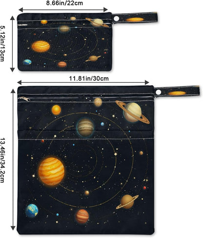 2-Pack Waterproof Wet Dry Bags for Swimsuits & Travel - Large & Small Sizes with Snap Handles, Lightweight Nebula Galaxy Blue Print Polyester Bags (11.8"x13.5" + 8.7"x5.1")