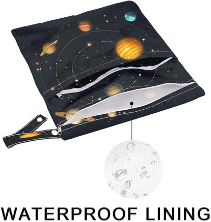 2-Pack Waterproof Wet Dry Bags for Swimsuits & Travel - Large & Small Sizes with Snap Handles, Lightweight Nebula Galaxy Blue Print Polyester Bags (11.8"x13.5" + 8.7"x5.1")