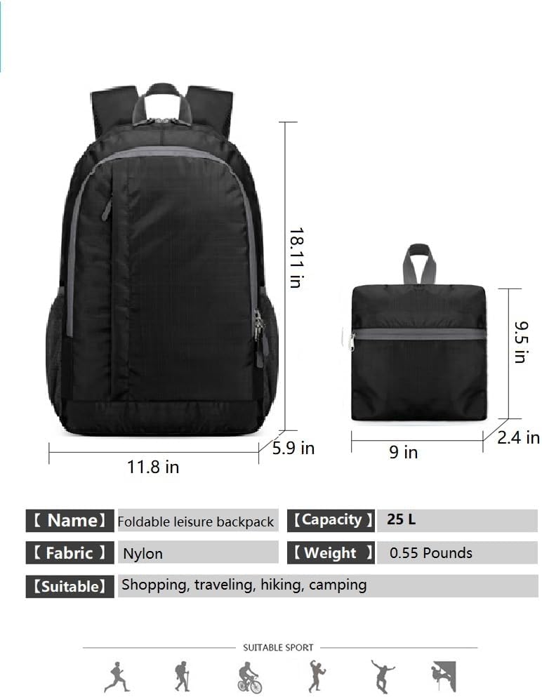 Ultra Lightweight-Packable-Hiking-Backpack Foldable Travel Camping Daypack Casual Outdoor Water-resistant 25L Backpacks (Lake Blue)