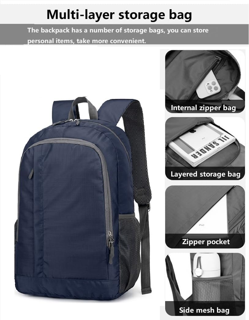 Ultra Lightweight-Packable-Hiking-Backpack Foldable Travel Camping Daypack Casual Outdoor Water-resistant 25L Backpacks (Lake Blue)