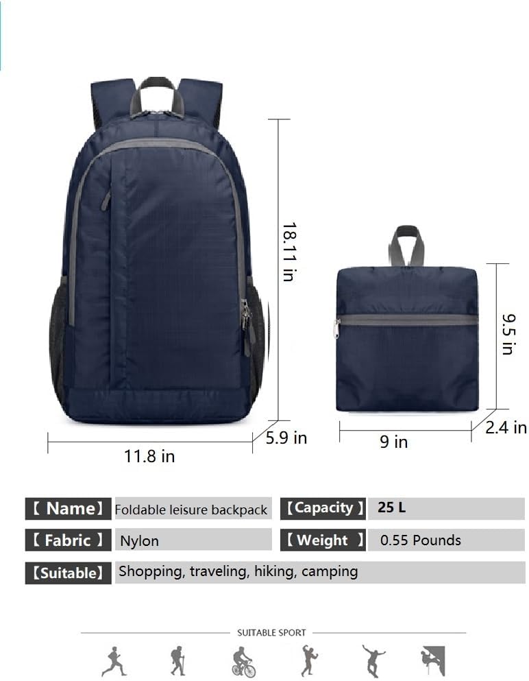 Ultra Lightweight-Packable-Hiking-Backpack Foldable Travel Camping Daypack Casual Outdoor Water-resistant 25L Backpacks (Lake Blue)