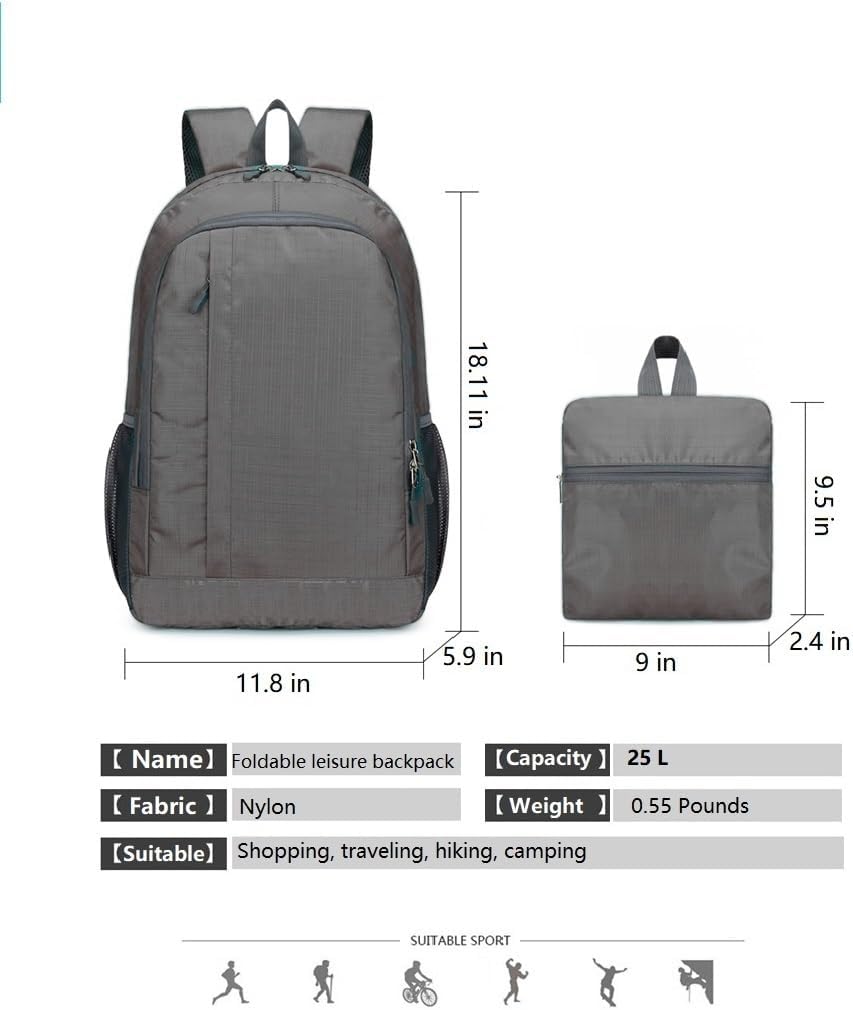 Ultra Lightweight-Packable-Hiking-Backpack Foldable Travel Camping Daypack Casual Outdoor Water-resistant 25L Backpacks (Lake Blue)