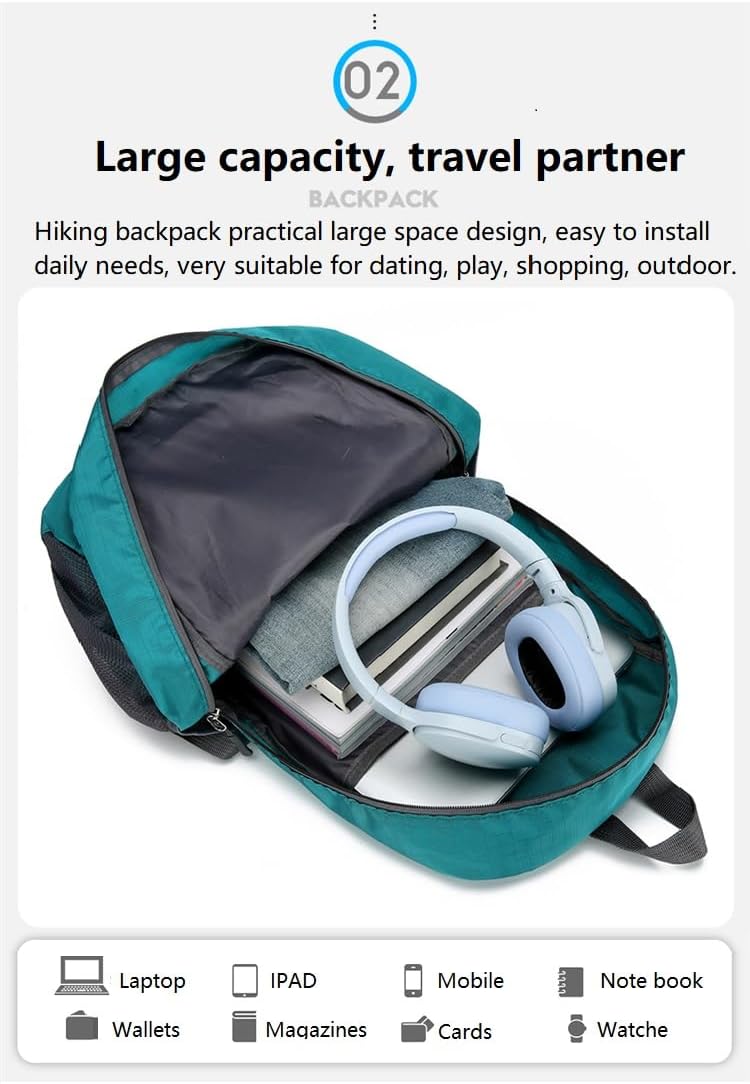 Ultra Lightweight-Packable-Hiking-Backpack Foldable Travel Camping Daypack Casual Outdoor Water-resistant 25L Backpacks (Lake Blue)