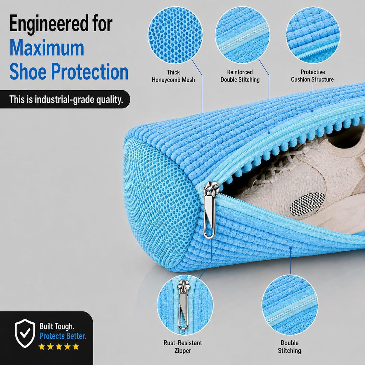 Shoe Washing Machine Bags - Reusable Sneaker Laundry Shoe Bag with 360° Deep Clean Mesh - Self Locking Zipper, Noise Reduction Washing Bag Fits All Shoes Sizes and Types - Yellow, Pack of 2