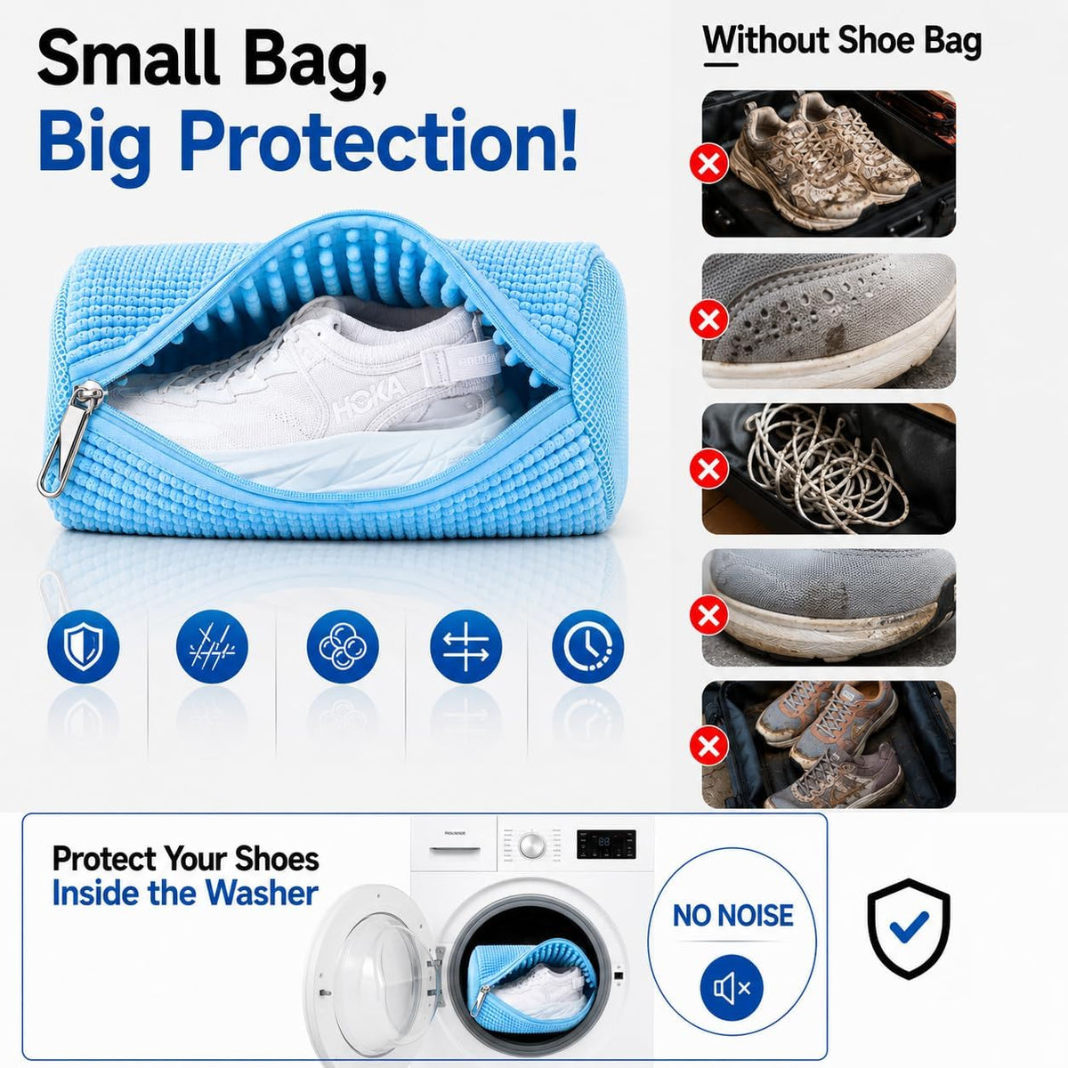 Shoe Washing Machine Bags - Reusable Sneaker Laundry Shoe Bag with 360° Deep Clean Mesh - Self Locking Zipper, Noise Reduction Washing Bag Fits All Shoes Sizes and Types - Yellow, Pack of 2