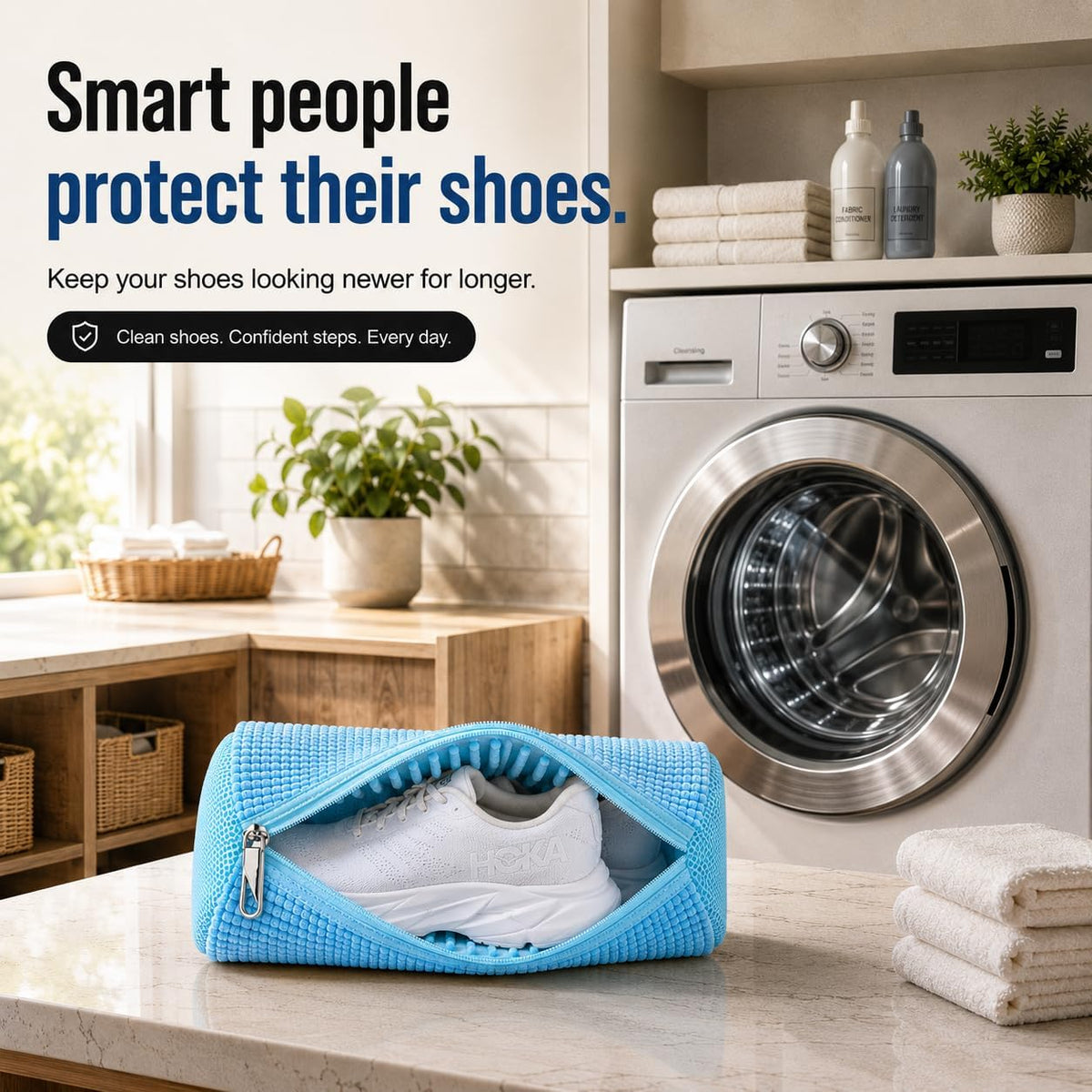 Shoe Washing Machine Bags - Reusable Sneaker Laundry Shoe Bag with 360° Deep Clean Mesh - Self Locking Zipper, Noise Reduction Washing Bag Fits All Shoes Sizes and Types - Yellow, Pack of 2