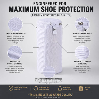 Shoe Washing Machine Bags - Reusable Sneaker Laundry Shoe Bag with 360° Deep Clean Mesh - Self Locking Zipper, Noise Reduction Washing Bag Fits All Shoes Sizes and Types - Yellow, Pack of 2