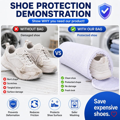 Shoe Washing Machine Bags - Reusable Sneaker Laundry Shoe Bag with 360° Deep Clean Mesh - Self Locking Zipper, Noise Reduction Washing Bag Fits All Shoes Sizes and Types - Yellow, Pack of 2