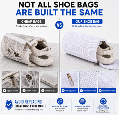 Shoe Washing Machine Bags - Reusable Sneaker Laundry Shoe Bag with 360° Deep Clean Mesh - Self Locking Zipper, Noise Reduction Washing Bag Fits All Shoes Sizes and Types - Yellow, Pack of 2