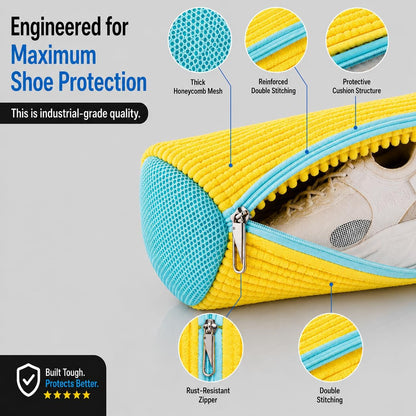 Shoe Washing Machine Bags - Reusable Sneaker Laundry Shoe Bag with 360° Deep Clean Mesh - Self Locking Zipper, Noise Reduction Washing Bag Fits All Shoes Sizes and Types - Yellow, Pack of 2